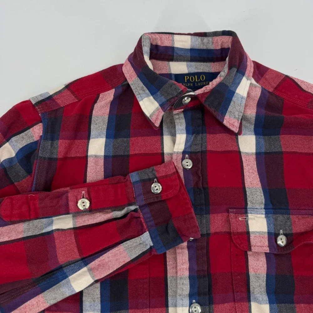 Polo Ralph Lauren Mens Naval Res Plaid Flannel Shirt Red Blue Small